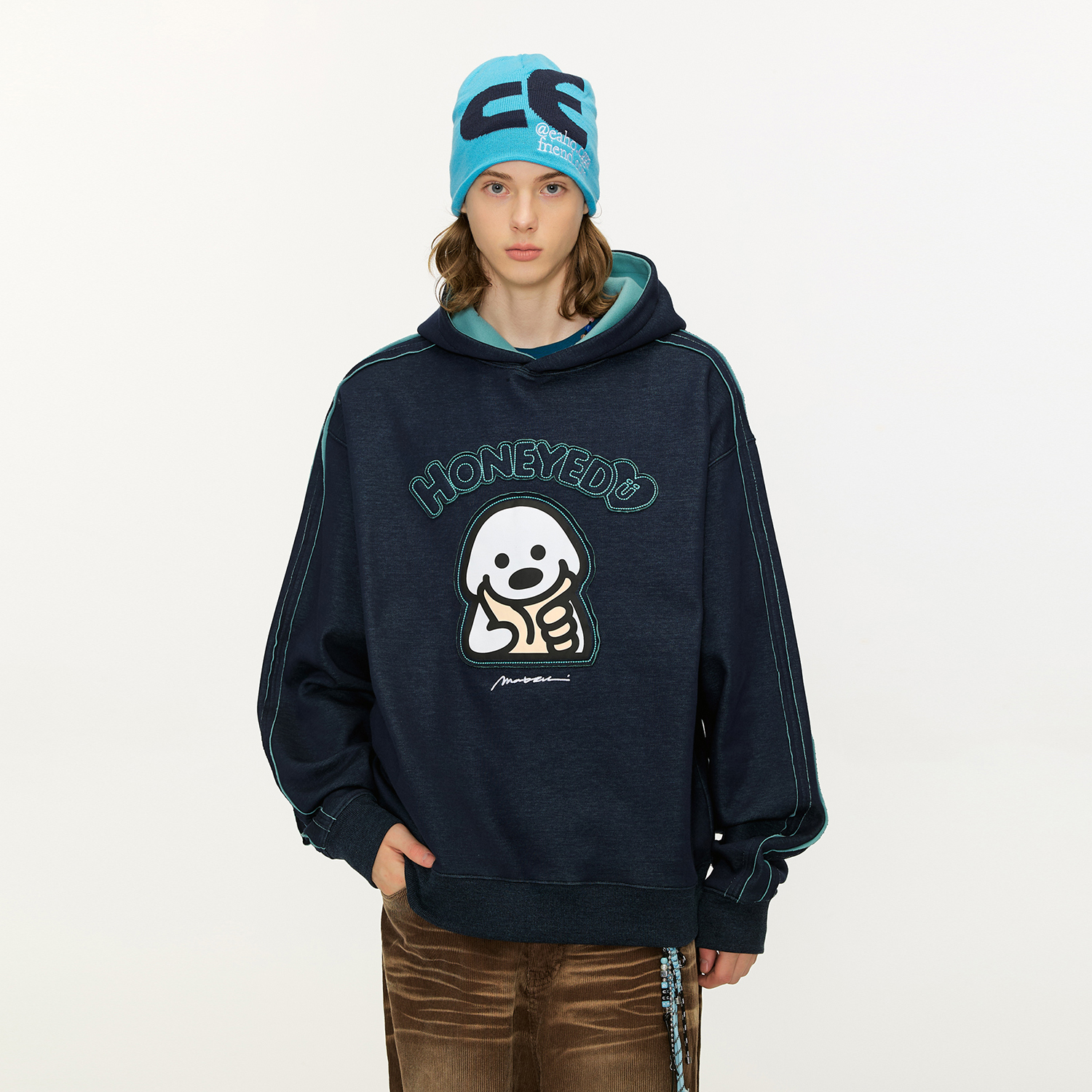 陈浚铭同款GUUKA&matsui联名小狗情侣卫衣男抗静电连帽衫加绒上衣 - 图0