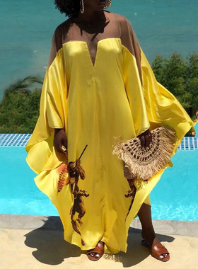 Large size women's yellow mesh loose dress大码女装黄色连衣裙