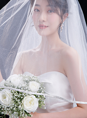 星空头纱亮闪结婚主婚纱澜蒂纱