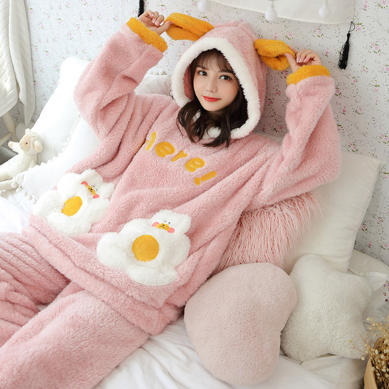 毛毛绒12-13-14-15岁女生长袖甜美 韩雨芹睡衣/家居服套装