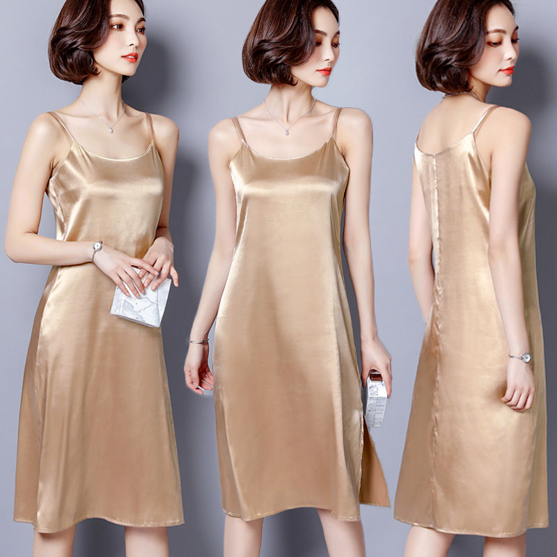 吊带夏性感冰丝睡衣裙长款真丝长裙 七彩萤睡裙