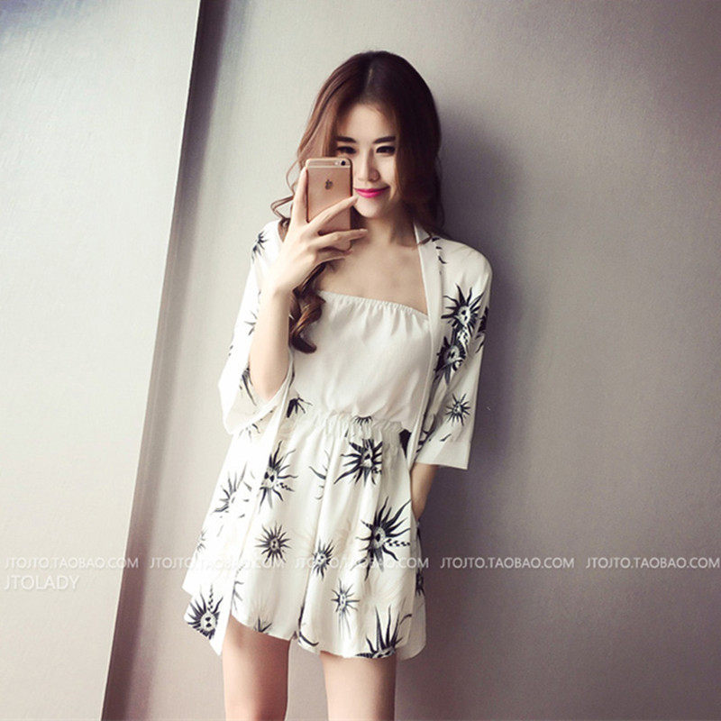 夏冰丝可外穿性感抹胸连体裤睡衣 七彩萤睡衣/家居服套装