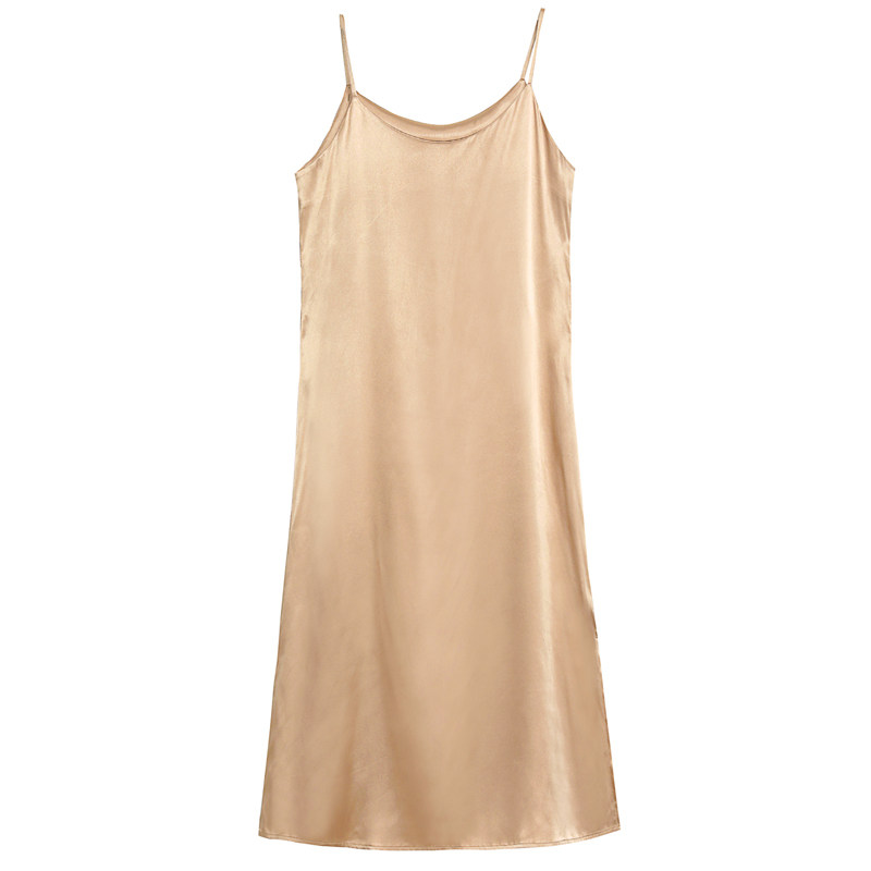 吊带夏性感冰丝睡衣裙长款真丝长裙 七彩萤睡裙