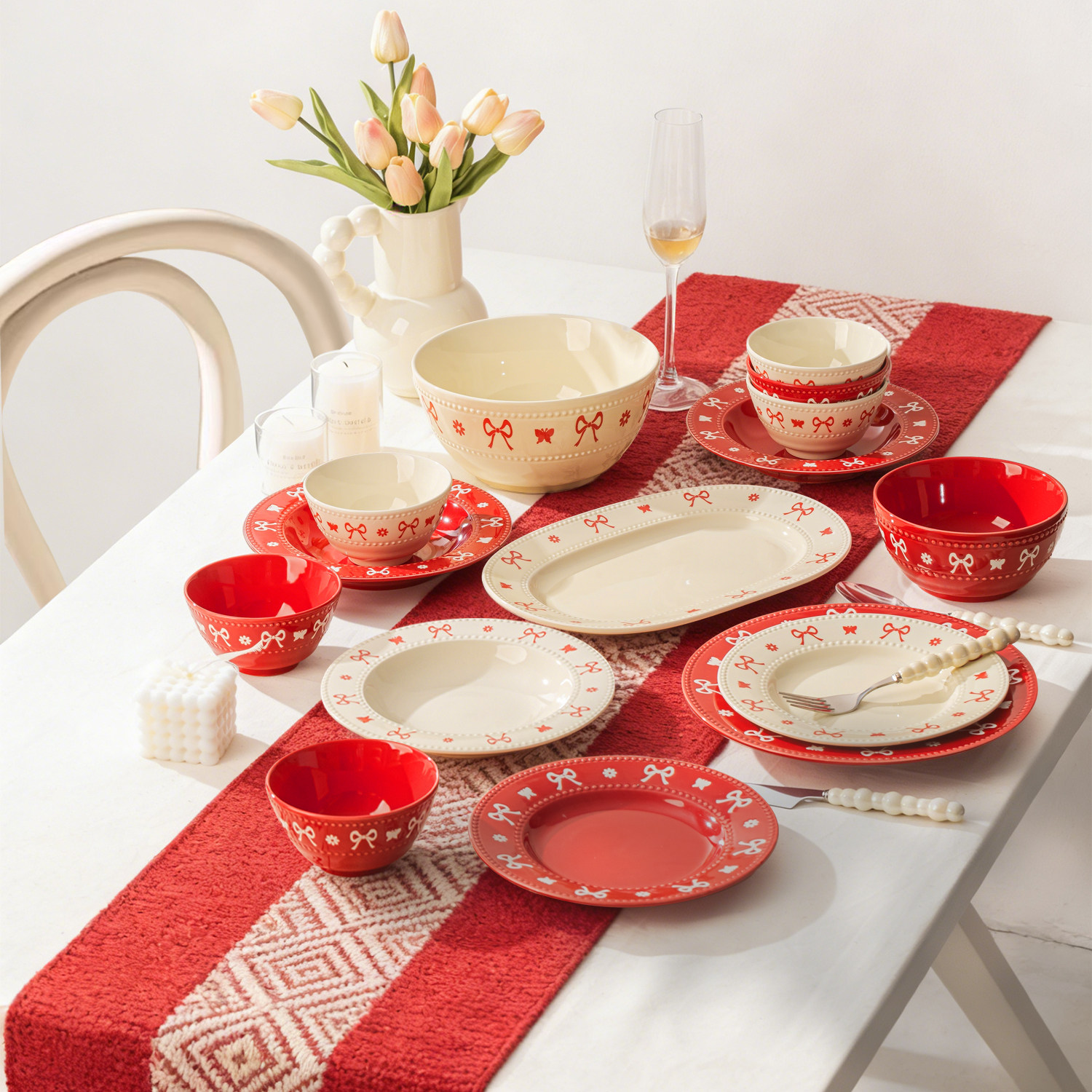 碗碟套装家用2026新款高颜值釉下彩陶瓷碗盘碗筷餐具新婚乔迁之喜