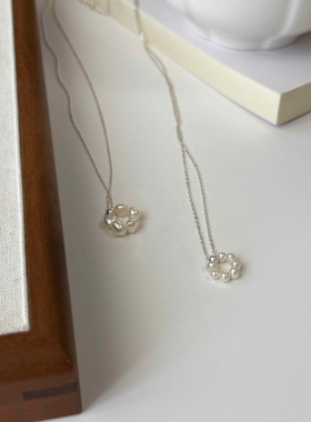 小众设计淡水珍珠小花环锁骨链s925纯银简约气质百搭个性极细项链