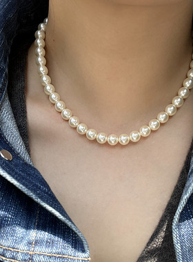 施家珍珠串珠奶油白串珠项链叠戴