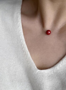 福利纯银天然朱砂隐形鱼线锁骨链