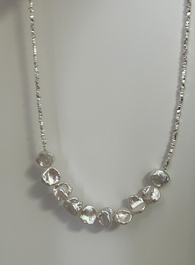 天然珍珠纯银女花瓣巴洛克锁骨链