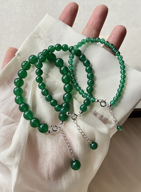 串珠手链绿玛瑙纯银新中式时尚女