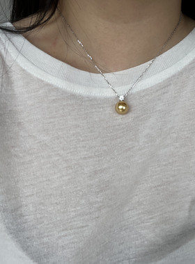 纯银女戴妃项链南洋金色珍珠轻奢