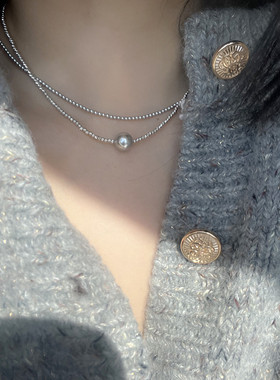 施家珍珠通体纯银女闪亮圆珠项链