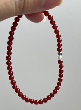 特价串珠红玛瑙珍珠手串纯银本命