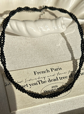 小众设计天然黑玛瑙双层缠绕扭扭链纯银精致轻奢简约百搭个性项链