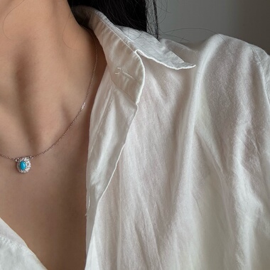 拉丝复古百搭蓝绿松石项链s925纯银个性小众设计高级感轻奢清冷女