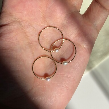 特！简约小众个性极细天然米珠批花戒指百搭通勤叠戴指环女淡金色