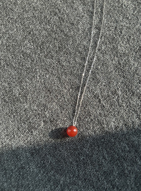 单颗红玛瑙S925纯银女复古红项链