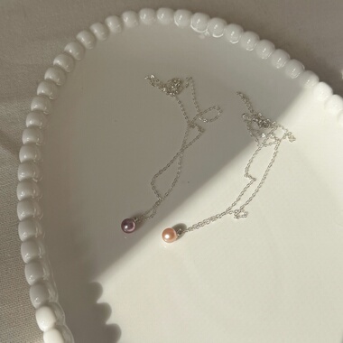 精致小巧极细天然淡水单颗粉紫色珍珠项链s925纯银细闪锁骨链百搭