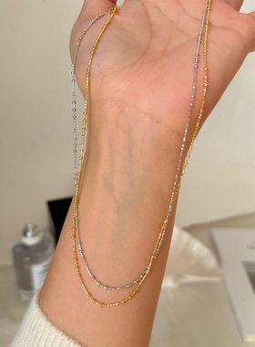 简约不规则闪珠间隔圆珠项链s925纯银细闪锁骨链女轻奢高级感素链