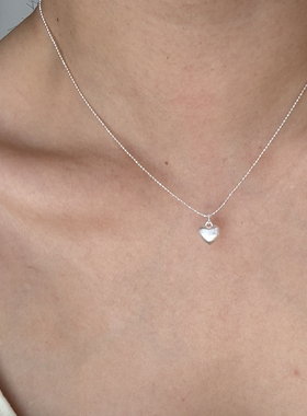 小众通体s925纯银磨砂拉丝爱心银珠项链简约个性冷淡风气质锁骨链