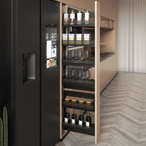 kitchentime kitchen integral cupboard big monster wine cabinet snacks black crystal glass full aluminum high body side high cabinet pull basket