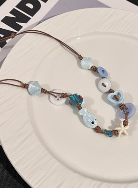 爱心纽扣串珠项链手链女小众设计感显白红色可爱百搭简约颈链饰品