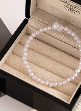 韩版简约ins风百搭串珠珍珠手链女温柔气质可调节开口巴洛克手饰