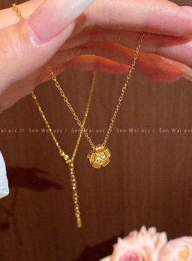 微镶锆石花朵项链女轻奢小众设计高级感锁骨链精致甜美小清新颈链
