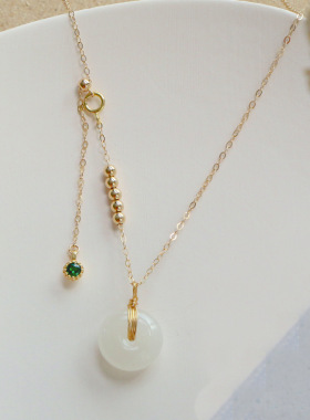巴度和田玉珠项链女平安扣吊坠锁骨链玉石小众设计感ins冷淡风礼