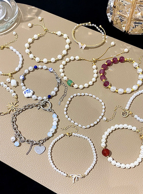 ins风珍珠手链女生复古小众气质串珠手串高级感情侣闺蜜手饰批发