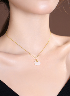 【如意锁】巴度新中式国风S925 银项链女批发盒子链和田青玉项坠