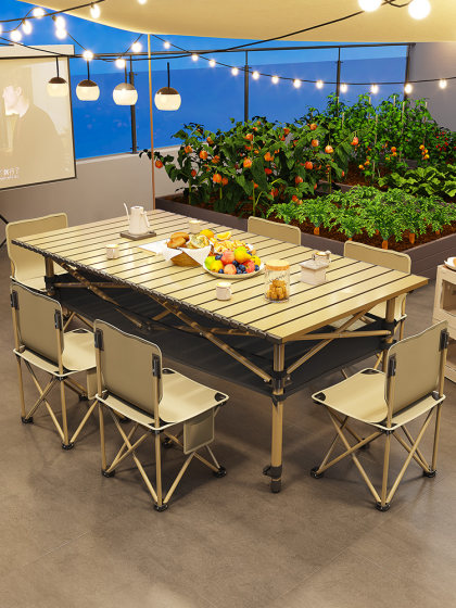 户外折叠桌便携式可升降蛋卷桌露营野餐摆地摊烧烤装备桌椅套装