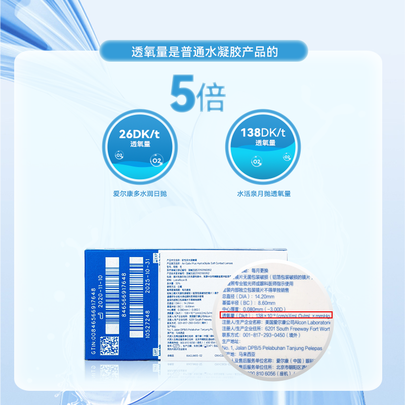 爱尔康水活泉月抛6片装硅水凝胶隐形近视眼镜视康正品官方旗舰店