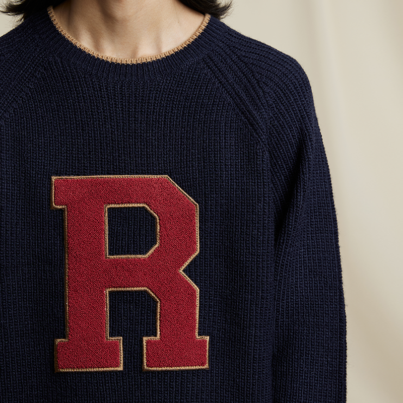 JOYRICH 2024秋冬新品男女同款美式常青藤风贴布绣套头针织毛衣