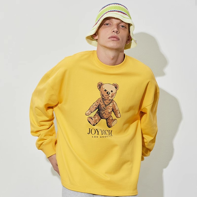 JOYRICH 女款复古富乐熊长袖连帽针织衫秋冬休闲情侣圆领卫衣上衣