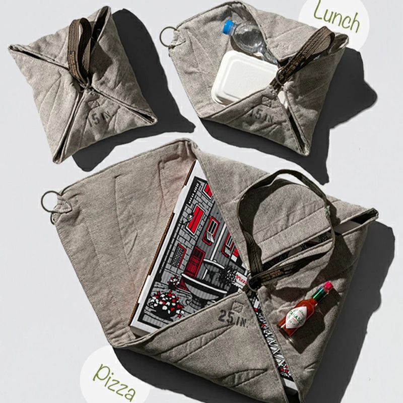 进口日本PUEBCO创意复古简约饭盒袋布包保温午餐包手提披萨便当袋 - 图1
