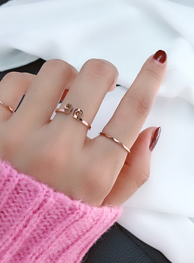 钛钢玫瑰金韩版紧箍咒戒指