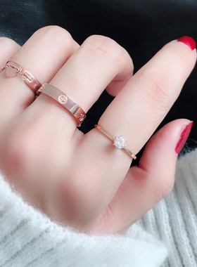 日韩风玫瑰金钛钢百搭学生婚戒