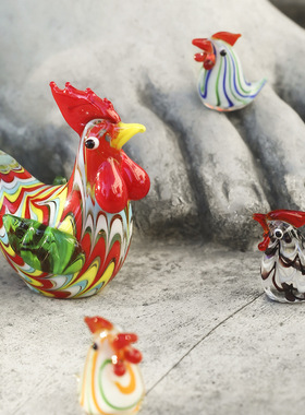 日式创意小鸡公鸡琉璃珠彩色动物摆饰客厅摆件家里中式家居饰品