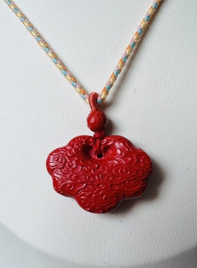 高含量天然朱砂编织项链祥云福锁吊坠男女儿童宝宝毛衣链颈饰