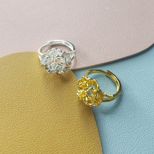 ChangGe Studio 镀金花朵戒指防沙金女款复古戒指新娘婚庆富贵花 - 图0