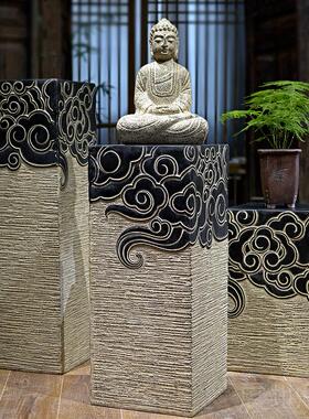 高档禅意中软装仿置古玄关落地式摆底座人造石柱样板间客栈茶室布