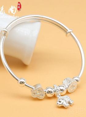 高档99足纯银手镯9复古女约时尚气质民族风大象泰银手镯送女简友