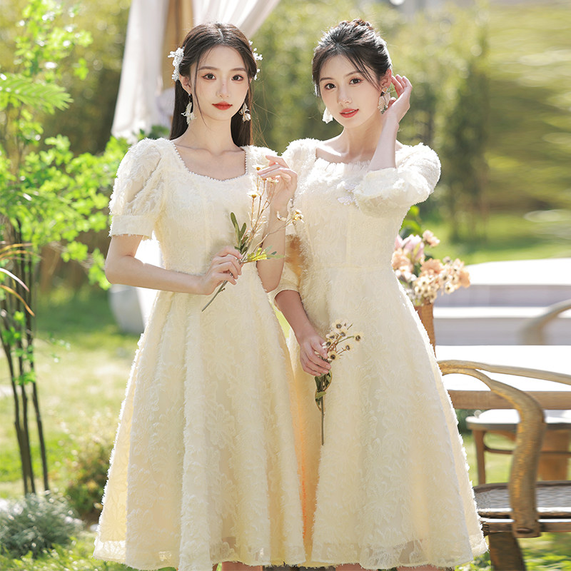 伴娘服2024夏季新款姐妹团裙小众高级感显瘦礼服平时可穿小个子女