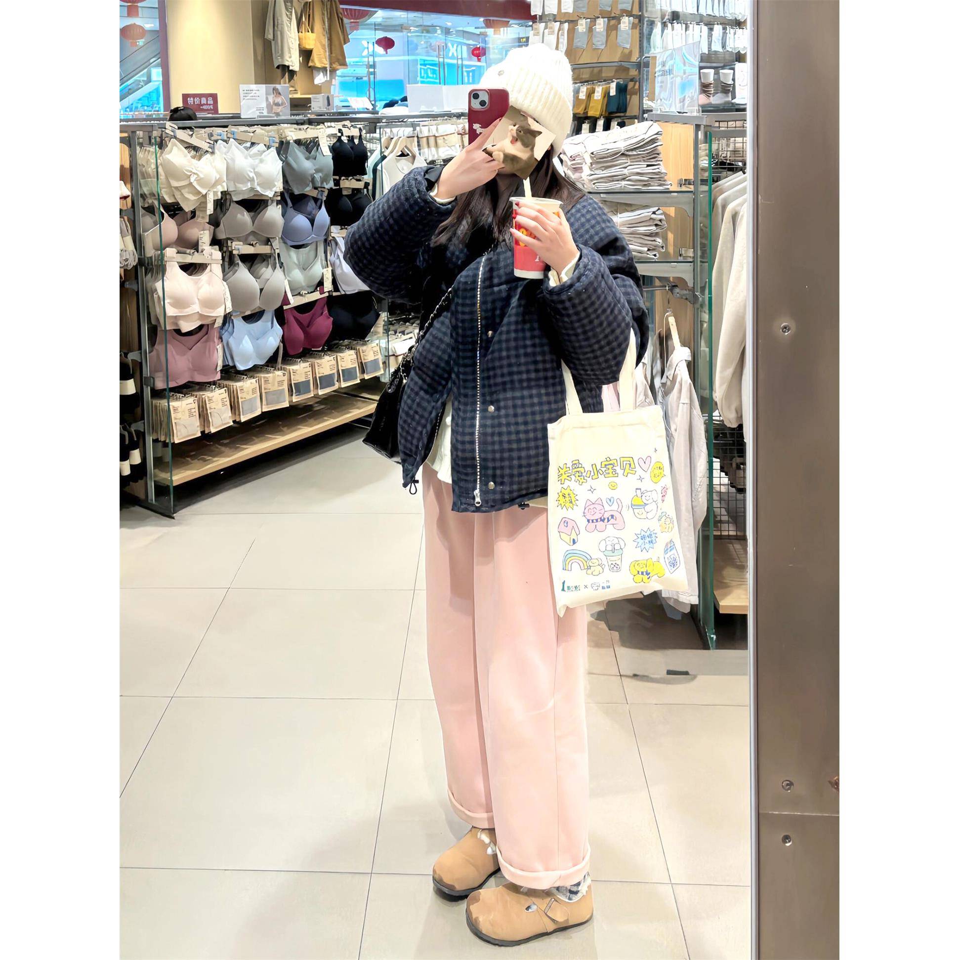 格子加厚羽绒棉服女冬季2025新款立领韩系呢子面包服学生棉袄外套 - 图1