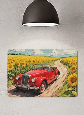 亚马逊速卖通货源复古铁皮画定制酒吧卧室田园红色小汽车挂画