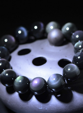 天然虹眼黑曜石串珠手链男女高颜值单圈爆款古风水晶饰品情侣彩