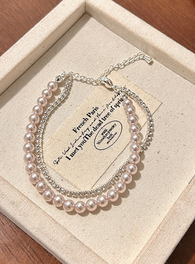 轻奢锆石双层曼塔玫瑰珍珠手链