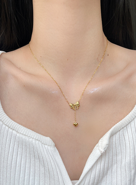 在逃公主蝴蝶结爱心项链女钛钢不掉色轻奢小众设计高级感锁骨链