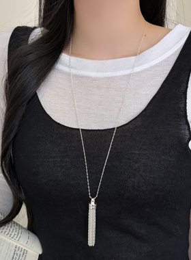 韩国博主同款银色流苏长款锁骨链