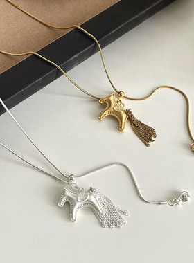 本命年小马流苏吊坠项链女毛衣链